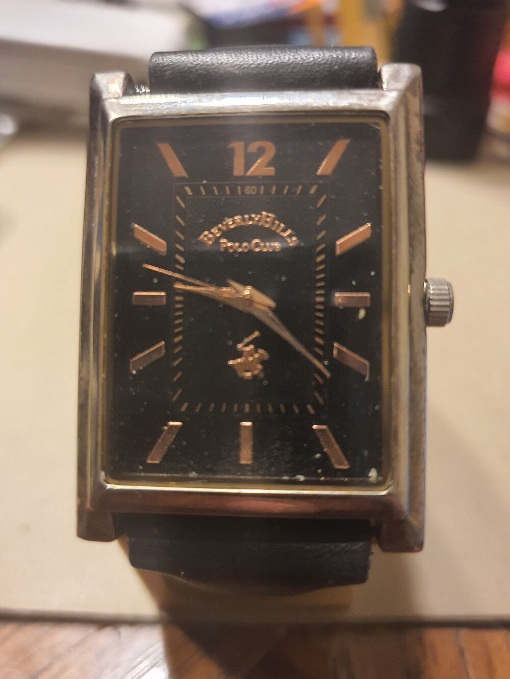 Beverly Hills Polo Club 2-Tone/Black Leather Men's Tank Watch